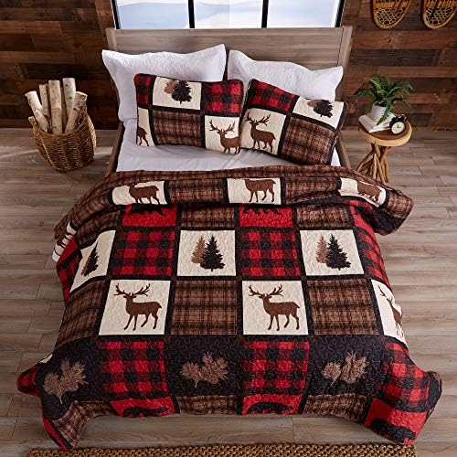 Great Bay Home Bedding Conjunto, colcha de camas de lodge com 2 shams, cabine de 3 peças reversível durante toda a estação