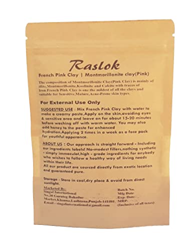 Argila rosa francesa Raslok 100g | 3,52 oz. | Argila rosa de Montmorrillonite | Argila hidratante suave adequada para pele sensível,