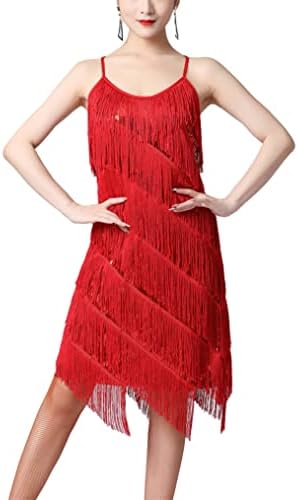 Yeahdor Women's 1920s Flapper Dress V pescoço de lantejoulas Fringe Latin Dance Dress Cocktail Party Dancewear
