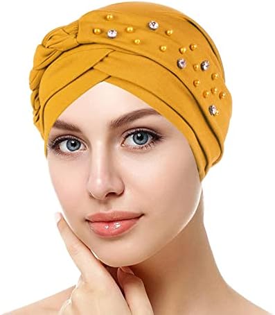 Mulheres stromestons Beanie Hat Hat Headwrap Fashion Pearl Capas de cabelos lenço de cabeça para mulheres PLEAT Cancer Headwear