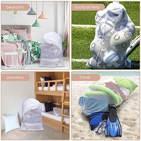Bolsa de lavanderia de malha Meowoo, sacos de lavanderia grandes de 24 × 36 polegadas com cordão de punho, revestimento de lavanderia, sacos de roupa lavável para máquina para viagens, esportes, dormitórios