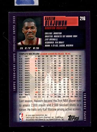 2000-01 Topps 216 Hakeem Olajuwon Exmt Rockets Hof