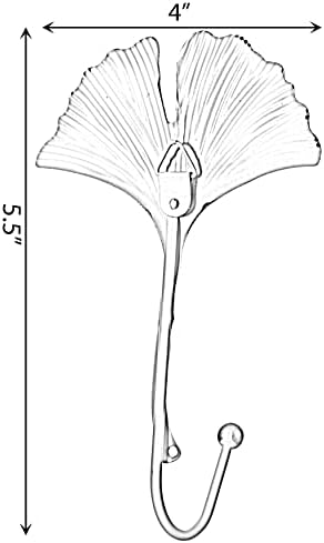 Fabulaxe Metal Decorativo Moderno Moderno Montado com folha de folha de gancho Cabide de ponta única, folha de ginkgo