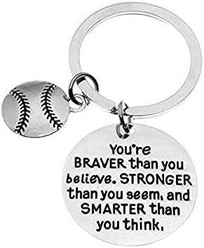 Kichain de charme de softball, inspirador, você é mais corajoso do que acredita, mais forte do que parece e mais inteligente, você pensa jóias, presentes de softball para jogadores de softball,