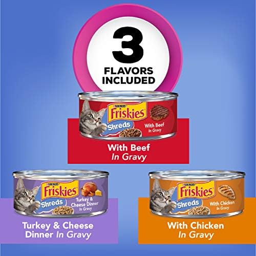 Purina Friskies molho de gato molhado pacote de variedades, pedaços de carne, frango e peru e queijo jantar - 5,5 oz. Latas