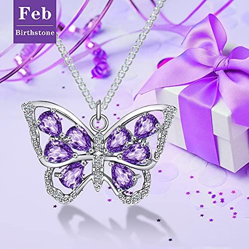 Trensygo S925 Sterling Silver Butterfly Birthstone Pingente Colar para mulheres com jóias de zirconia cúbica premium para presentes