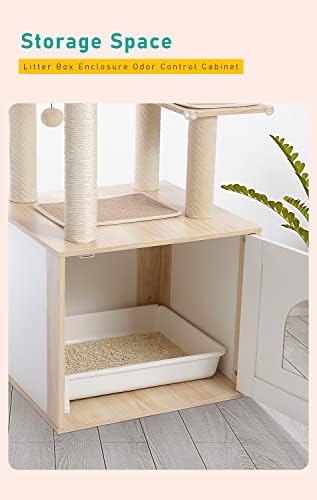 PETEPELA MODERNA CAT TREELOW CAT TOWER com gabinete da caixa de aranha de armazenamento e condomínio espaçoso de gato, poleiro
