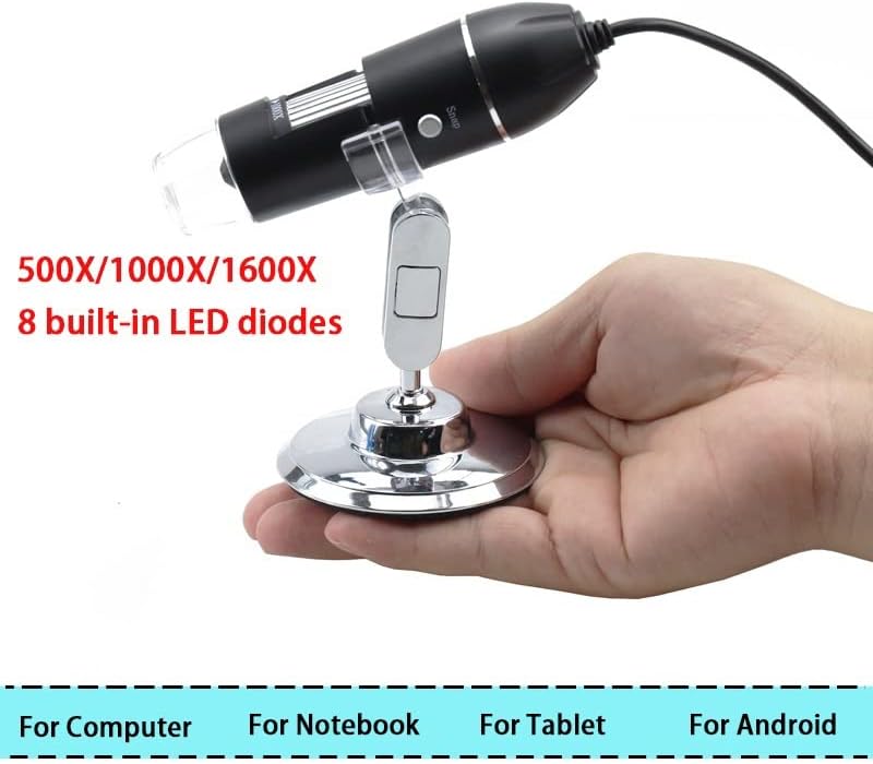RIYIBH Microscópio Acessórios Kit Preparação de slides Camer 1600x Microscópio digital USB 8 LED Microscopio com