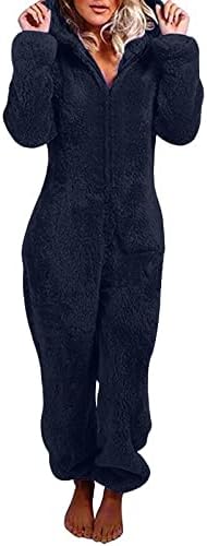 Sherpa Mumpsuit Moman Women Fuzzy Pijamas de manga longa para adultos de gato pijamas Rompers de inverno