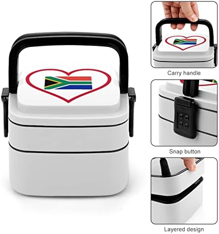 Love South_Africa Red Heart Double Cayer Bento Box Repletos de refeições com alça portátil para trabalho de escritório