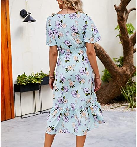 LCZIWO 2023 Vestidos de verão femininos boho estampa floral v pesco