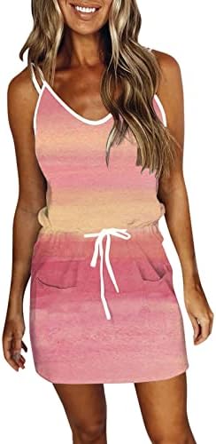 Vestido de tamanho grande wybaxz para mulheres vestido de bolso de verão mini vestido de espaguete com cinta sem mangas V vestidos de pescoço rosa