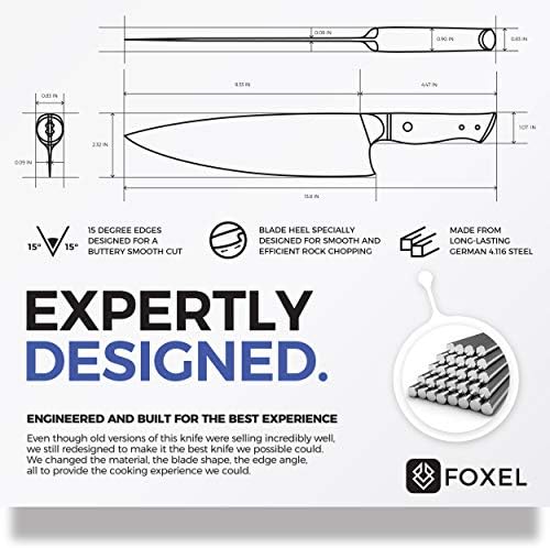 Facas de cozinha mais afiadas da Foxel - Big 9 polegadas de corte de faca e corte para cozinhar - Aço inoxidável alemão de alto carbono