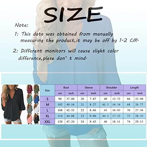 Camisetas casuais de zdfer para feminino solto em pescoço vil de pescoço 3/4 de manga longa de chiffon tops de blusa