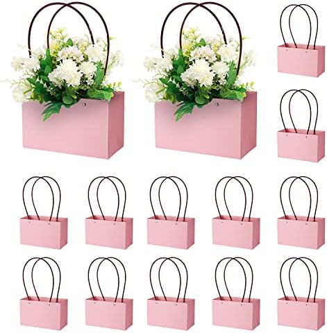 10 PCs Sacos de presente de flor, Kraft Paper Flower Gift Sacos do Dia do Professor Sacos de Bolsa de Flores com alças