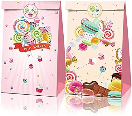 Cosfan 12pcs Bolsa de festa Kraft Sacos de doces com adesivos Bolsas de papel de papel de compra de beleza sacos de presente