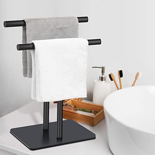 Mutclord Square 2-Tier Tier Fhape Hand Toarder-Rack de toalha de mão grátis para bancadas de banheiro ou cozinha, com acabamento em preto fosco de aço inoxidável SUS304, estilo minimalista