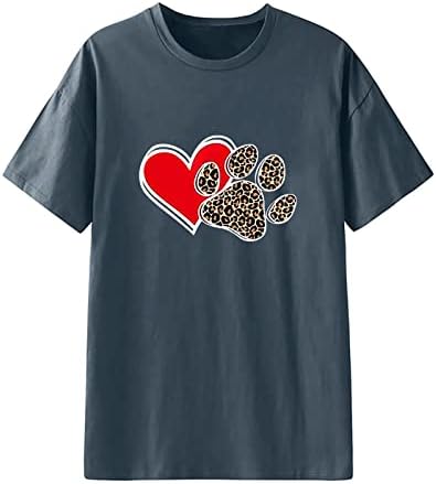 Pintura a óleo Tshirts gráficos do coração para mulheres Pata de cachorro fofo Tees impressa camisa