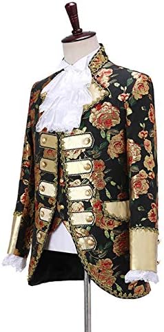 Hhapypyy Men's 3 peças Court Fashion Prince Uniformes Gold Bordered Blazer Suit Medieval Goth Jacket & Vest & Troups Sets