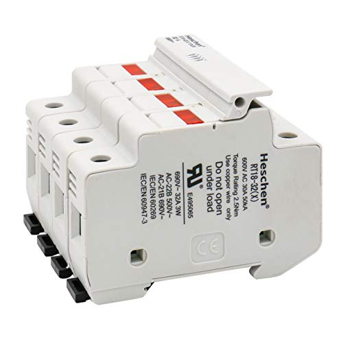 Heschen Cylindrical Fuset Base RT18-32 32A AC690V 4 Polo Din Rail de montagem para RT18 RO15 10 x 38mm fusível