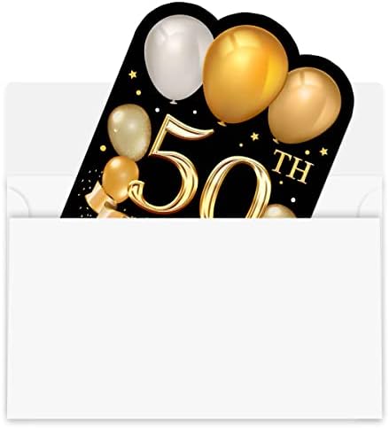 Cartões de convites de festa de 50º ano de Gold Glitter 50th com envelopes