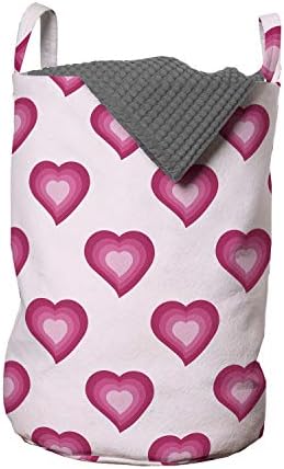 Bolsa de lavanderia rosa pálida de Ambesonne, coração com ombre inspirado em estilo de desenho animado amor romance amor, cesta de cesto