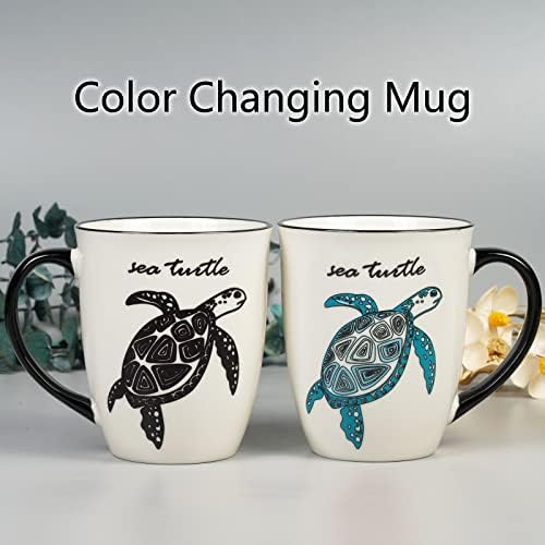 Tartaruga marinha Mudança de café - Caneca de mudança de cor - Caneca de café de cerâmica para homens mulheres preto