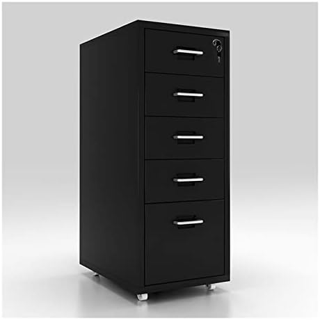 Armário de armazenamento móvel de gabinetes 5 de gesão de metal, gabinete de armazenamento de metal com rodas e trava, gabinete de arquivamento pequeno para casa, 11 W × 16,1 D × 27,2 , preto