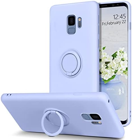 Caixa Kangya Samsung Galaxy S9, silicone líquido fino | Kickstand com suporte de anel de 360 ​​° | Apoio a Mount Mount Shock Protective Galaxy S9 Caixa de telefone para meninas mulheres, roxo/lavanda