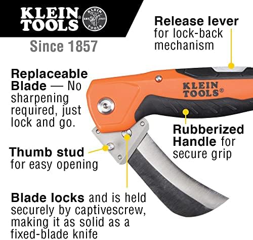Klein Tools 44218 Faca de utilidade, faca de eletricistas Lockback e faca dobrável com lâmina Hawkbill e nível 935AB4V, nível de torpedo magnético de 6,25 polegadas é um nível de conduíte