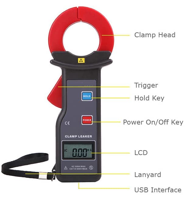 Medidor de corrente de vazamento de grampo HFBTE Medidor de braçadeira digital AC 0,00mA a 300.0a A de alta precisão de alta precisão