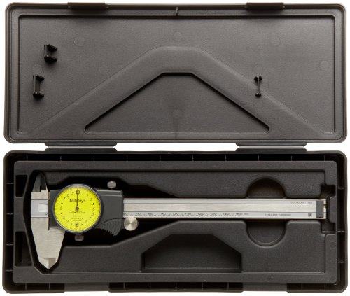 Mitutoyo 505-671 pinças de discagem, métrica, face amarela, para dentro, externo, medições de profundidade e etapa, aço inoxidável,