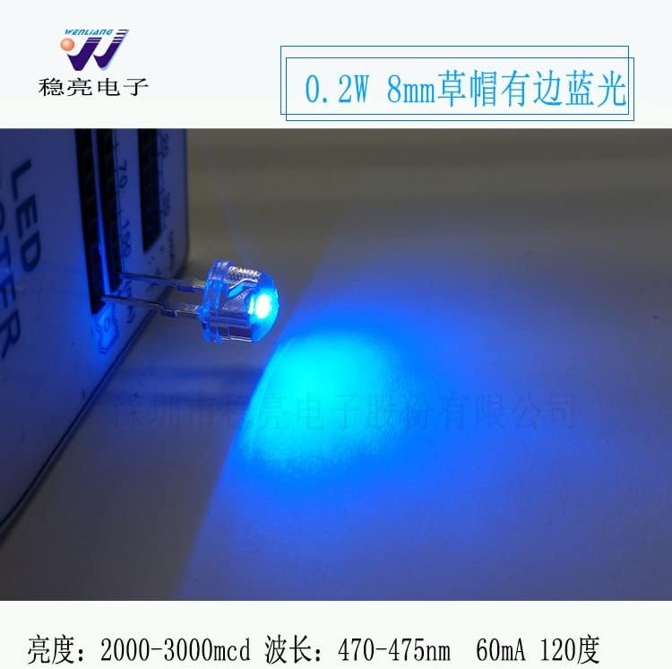 20pcs Luz azul 8mm 0,5W Strawhat de alta potência LED