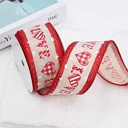 Hismir turlap Red Red Ribbon Love Heart Impresso Ribbon para embrulhamento de presentes Wreaths Diy Craft Prensent Watping