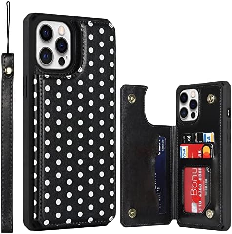 Jaorty iPhone 12 Pro Max Wallet Case com suporte para cartão de bloqueio RFID, botões magnéticos de couro PU premium STAND STAND SPRIP SPRAP TAPA DE VOLTA PARA MULHER