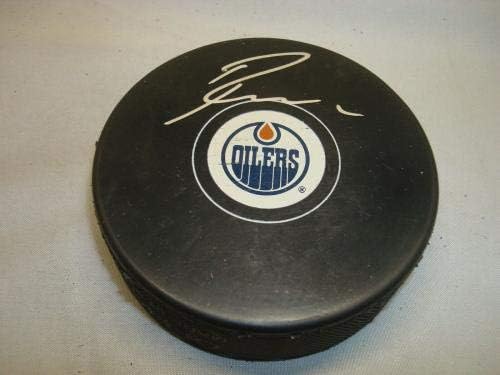 Ryan Nugent -Hopkins assinou Edmonton Oilers Hockey Puck Autograph PSA/DNA COA 1B - Pucks autografados da NHL