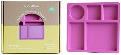 Bobo & Boo Bamboo Kids Divided Plate, Placa de criança seccionada, placas de compartimento infantil, 5 seções porções, mistura e combinação, rosa flamingo