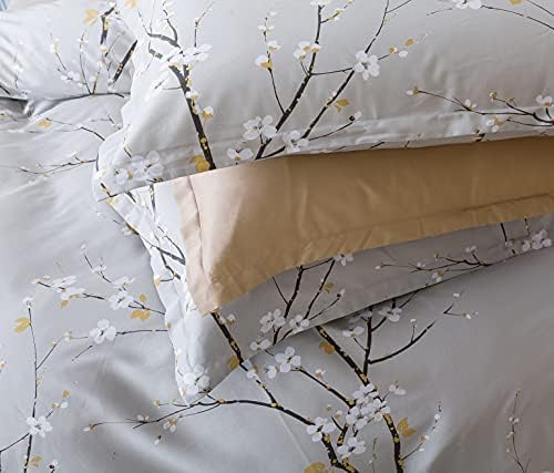 SAKURA BLOSSOM JAPONESA ORIENTAL ALMONDONGO BLOOM BLOOM FLANÇOS FLORAIS Tampa de edredão imprimor 400TC Cotton Chinoiserie Bedding chic 3 peças Conjunto de palacia rei 120x98