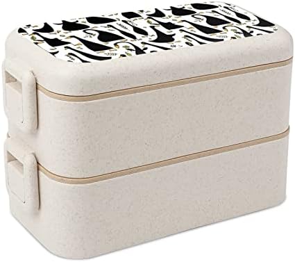 Funn engraçado Beose Double Packable Bento Lunch Box Recipiente de almoço reutilizável com utensílios para jantar escolar de