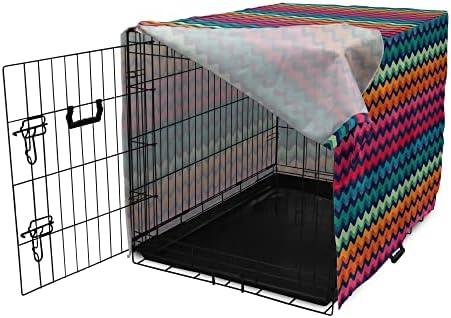 Capa de caixa de cachorro lunarable Stripe, linhas onduladas em feliz projeto colorido de repetição de repetição horizontal, fácil de usar capa de canil de estimação para cães pequenos cachorros gatinhos, 48 ​​polegadas, multicolor