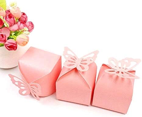 JZK 50 x borboleta rosa pérola, caixas quadradas de favor para casamento de aniversário de aniversário do chá de bebê Sagrado Festa