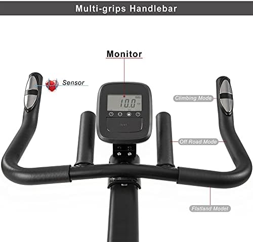 Bicicletas de bicicleta de treino, bicicleta de ciclismo interno de acionamento de cinto, guidão ajustável de 4 vias, monitor LCD/