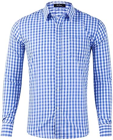 Camisa masculina xadrez xadrez de mangas compridas A outono da primavera colarinho de lapela de lapela de camisa formal de trabalho