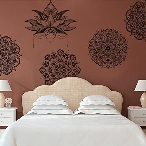 Runtoo Mandala Flor Wall Art Stick Black Boho Lotus Decalque Floral de Parede para Lar Quarto de Yoga Decoração da Cabeira