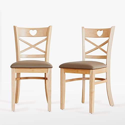 Cadeira de jantar com Livinia Heart X-Back Conjunto de 2, sólido Oak Oak PU PU Ótodo de Caso de Caso de Casos de Casos de madeira Cadeiras laterais