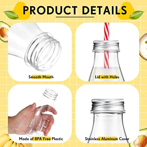 Conjunto Yinkin de 20 garrafas de leite plástico com palhas e tampas de metal prateado garrafa de plástico transparente para
