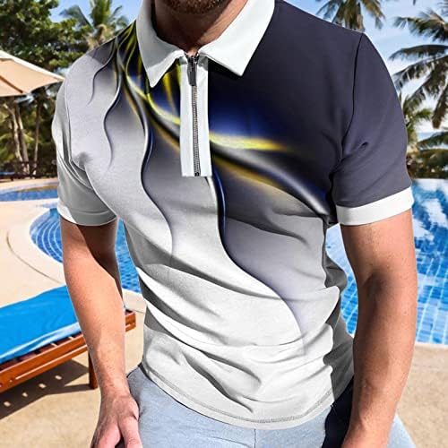 UBST Mens Zipper Polo Camisetas Verão Manga Curta Artilha 3D Impresso 1/4 Zip Tops camisa de golfe casual solta