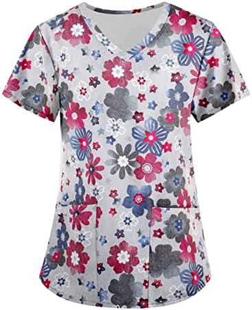 Scrubs for Women Gradie V Gradiente de Gradiente Tie-Dye Polka Dot Camuflage Imprimir blusa de manga curta com bolsos