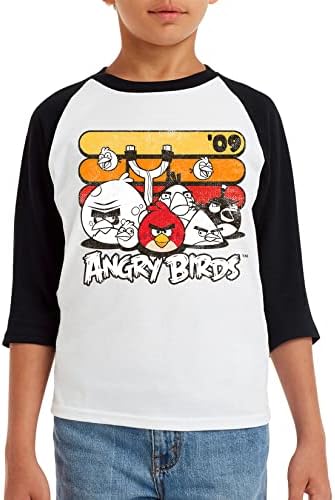 Angry Birds Retro Red Stripes IMPRESSO IMPRESSO 3/4 Manga Raglan Camiseta de algodão para meninos, meninas, unissex