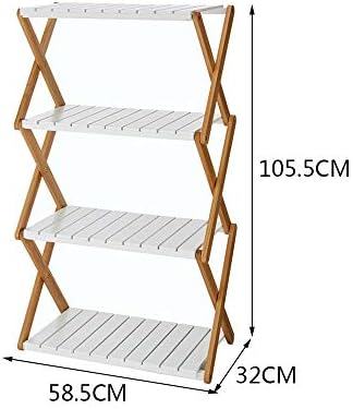 LJJL Rack de armazenamento dobrável, 4 camadas - suporte de flor de madeira maciça branca para varanda, sala de estar,